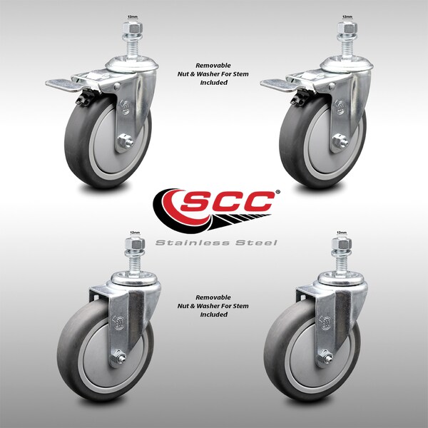 Service Caster 5 Inch SS Thermoplastic Rubber 1/2 Inch Stem Caster Total Lock Brake SCC, 2PK SCC-SSTSTTL20S514-TPRB-M1215-2-S-2 - main